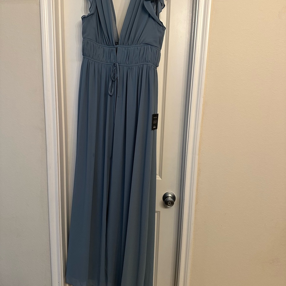 NWT Lulus I’m all yours slate blue ruffled maxi dress